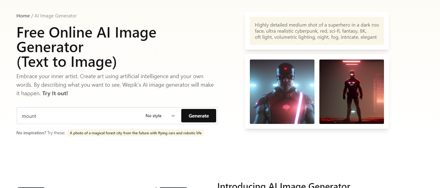 interface du site wepik, base sur ai, création des images.